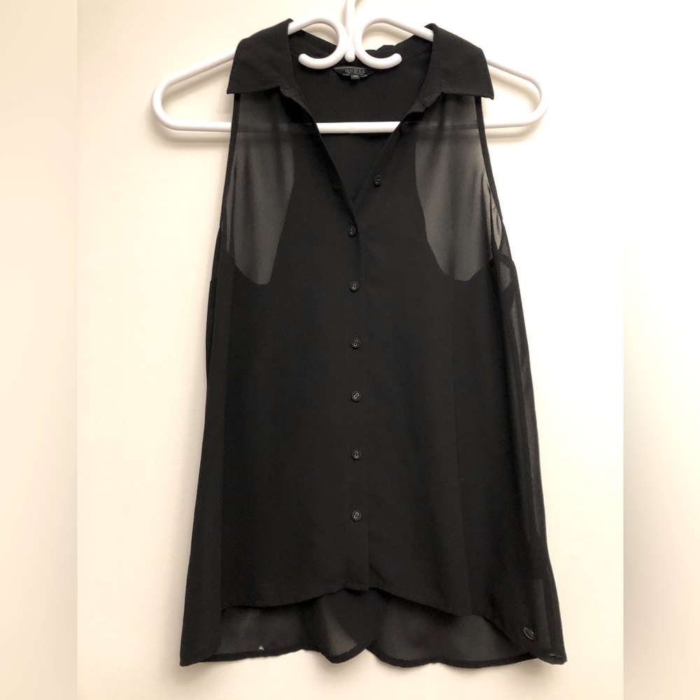 Guess Sleeveless Sheer Blouse, Size XS